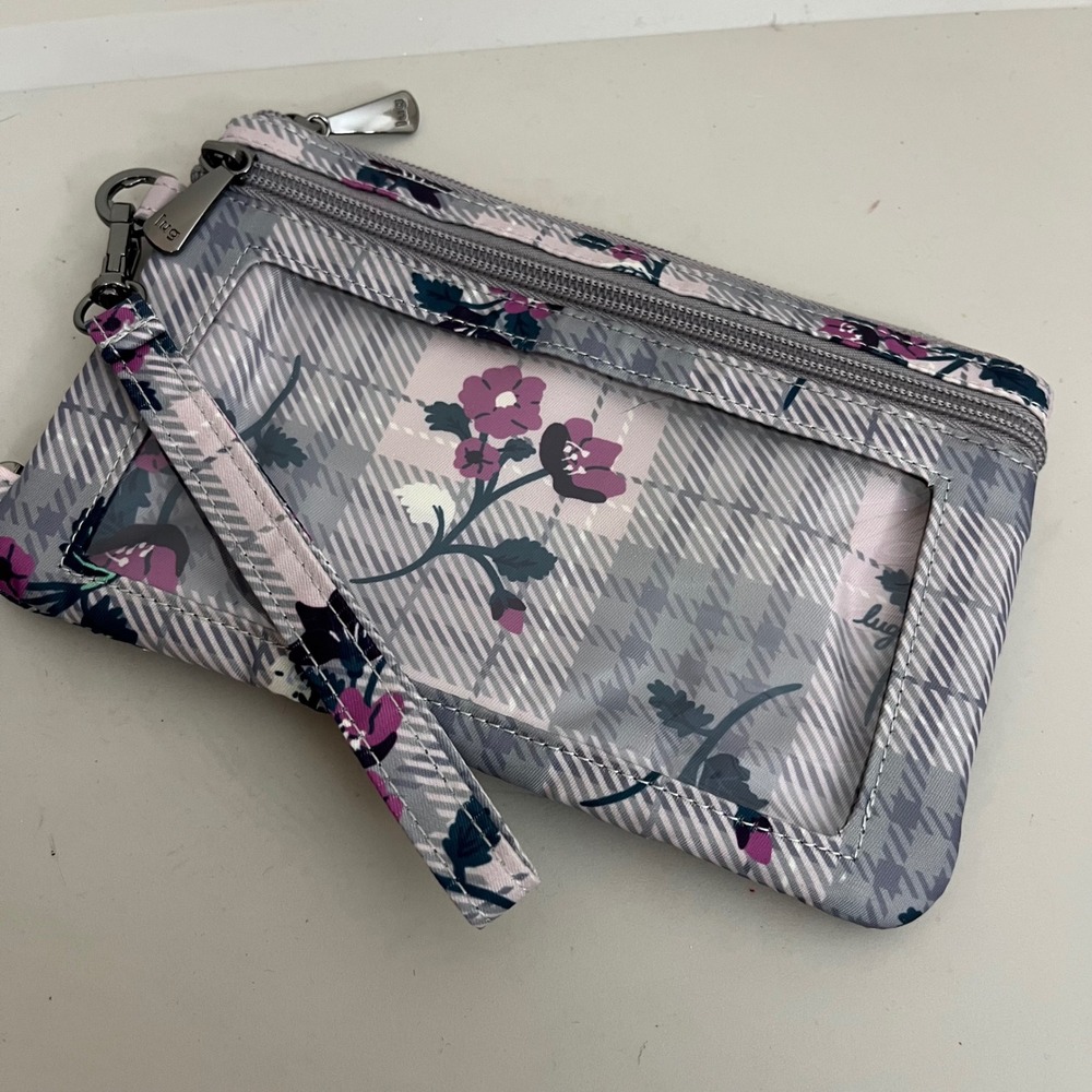 Lug Peekaboo RFID Crossbody Wallet Wristlet Grey Pink Floral Plaid Quilted